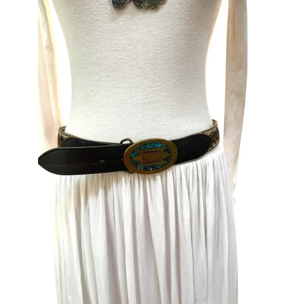 WESTERN Belt Woven Horse Hair Leather Size 32